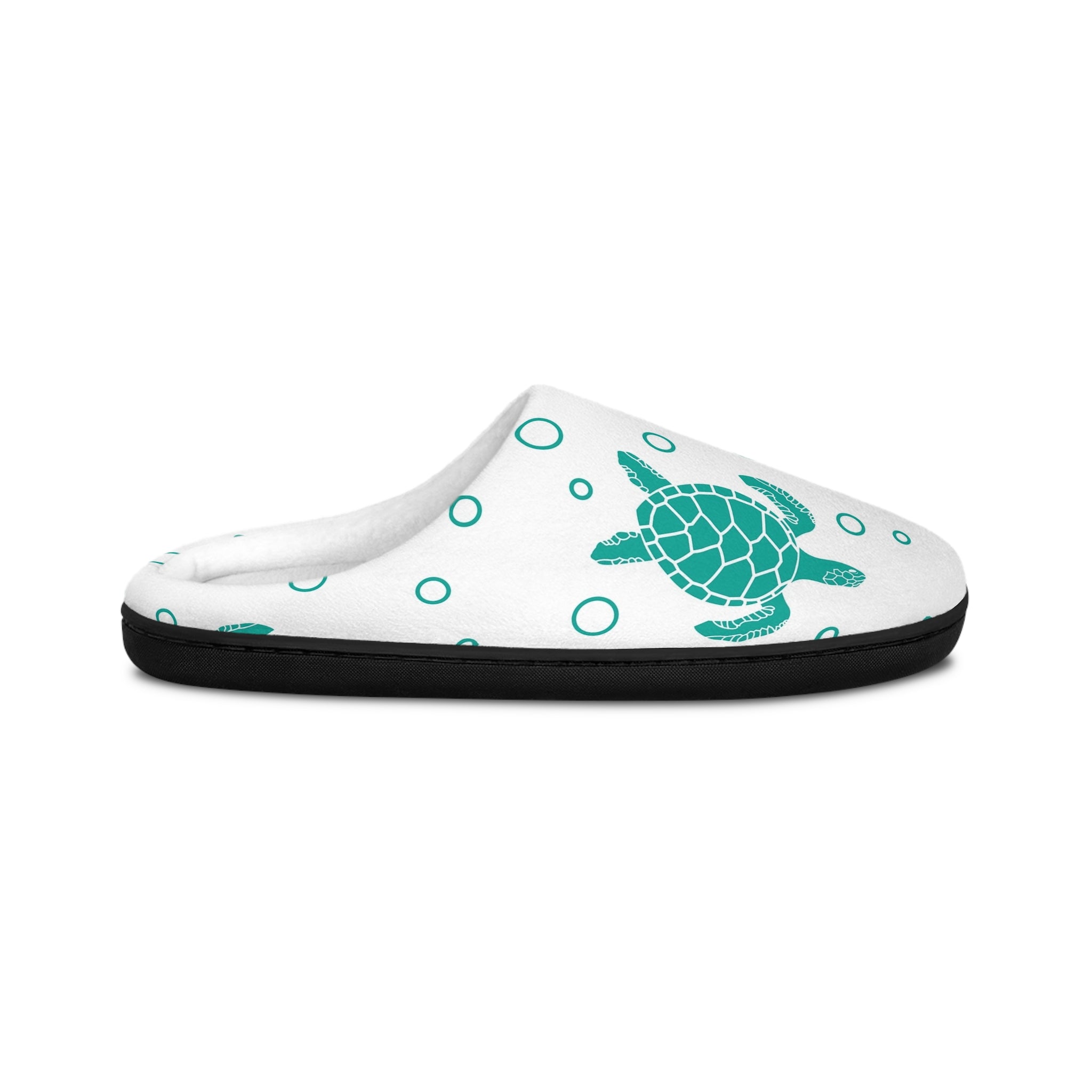 Sea Turtle Pattern Men’s Indoor Slippers — Teal Turtle & Bubbles Design