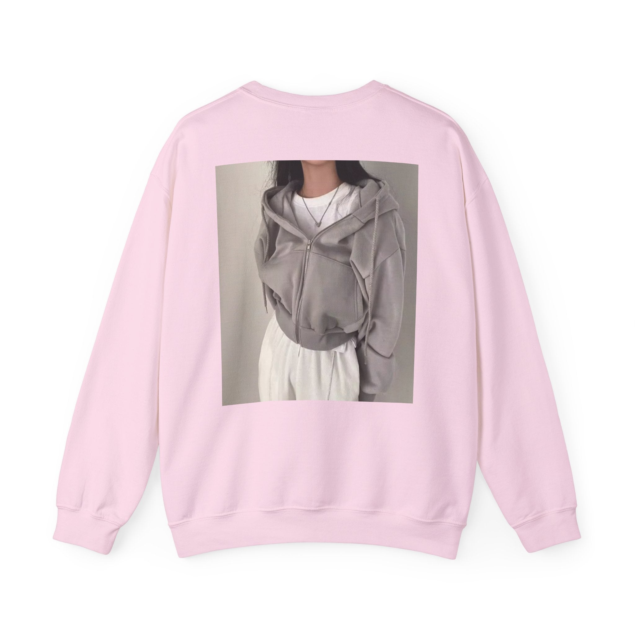 Crewneck Sweatshirt — Minimal Photo-Print Back Graphic, Clean Front Text