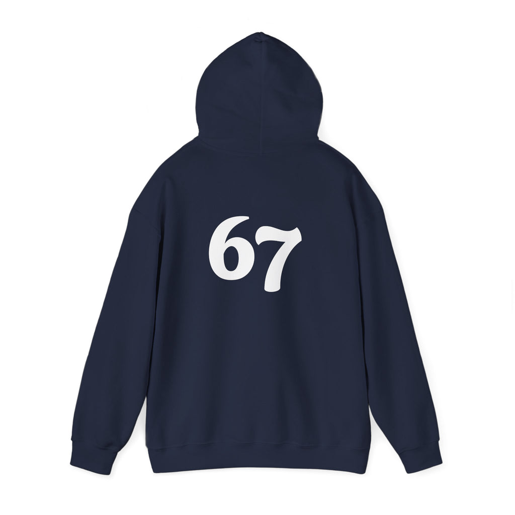 Number 67 Hoodie — Minimal Vintage Style Graphic Sweatshirt