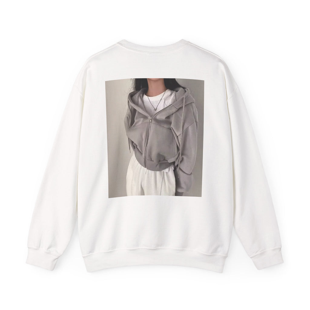 Crewneck Sweatshirt — Minimal Photo-Print Back Graphic, Clean Front Text