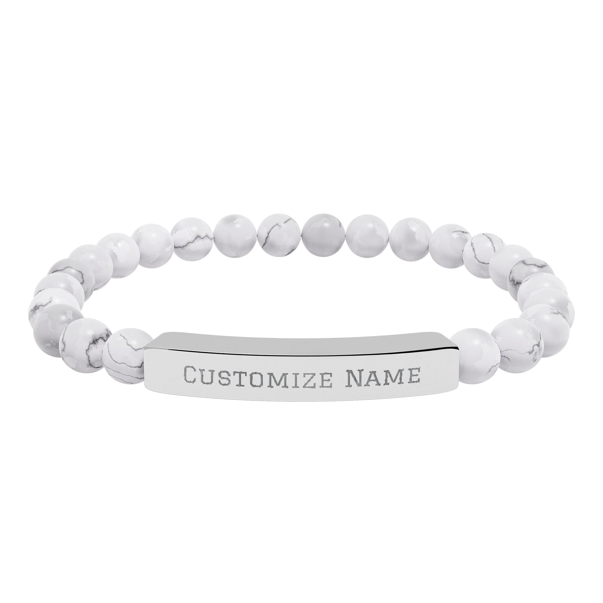 Engravable Natural Stone Bar Bracelet — Custom Name Stretch Beaded Bracelet