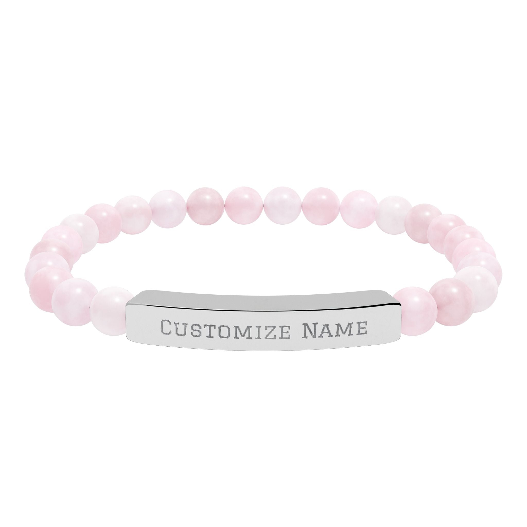Engravable Natural Stone Bar Bracelet — Custom Name Stretch Beaded Bracelet