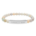 Engravable Natural Stone Bar Bracelet — Custom Name Stretch Beaded Bracelet