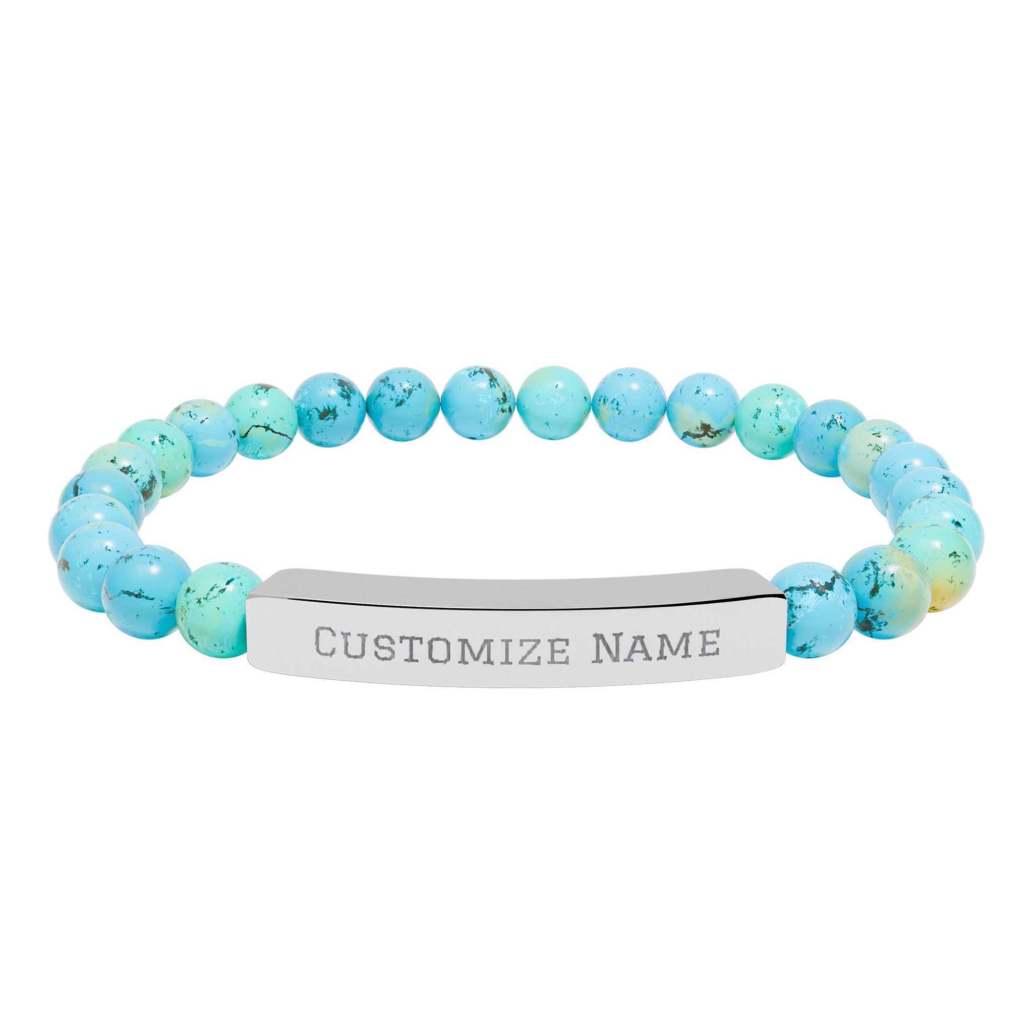 Engravable Natural Stone Bar Bracelet — Custom Name Stretch Beaded Bracelet