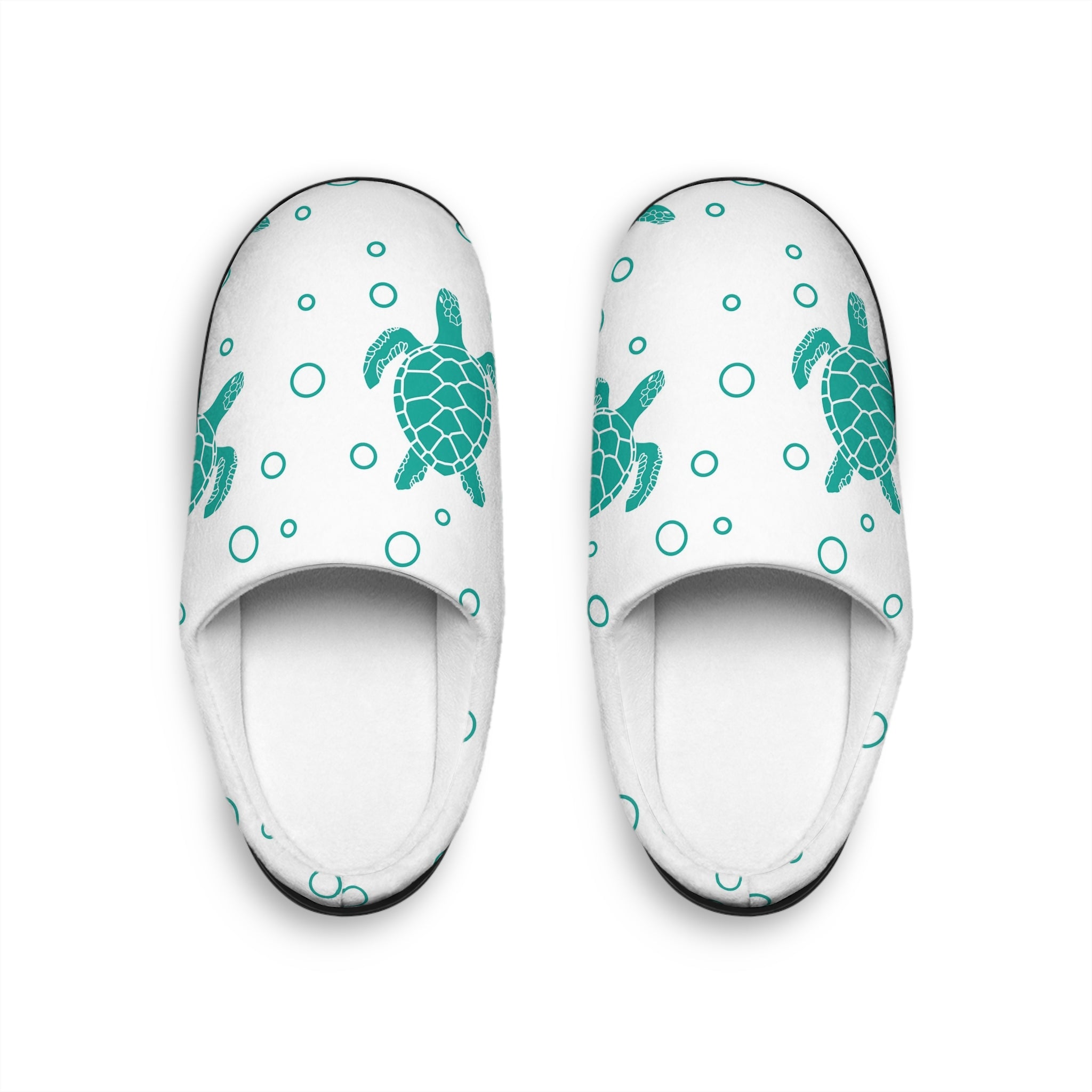 Sea Turtle Pattern Men’s Indoor Slippers — Teal Turtle & Bubbles Design
