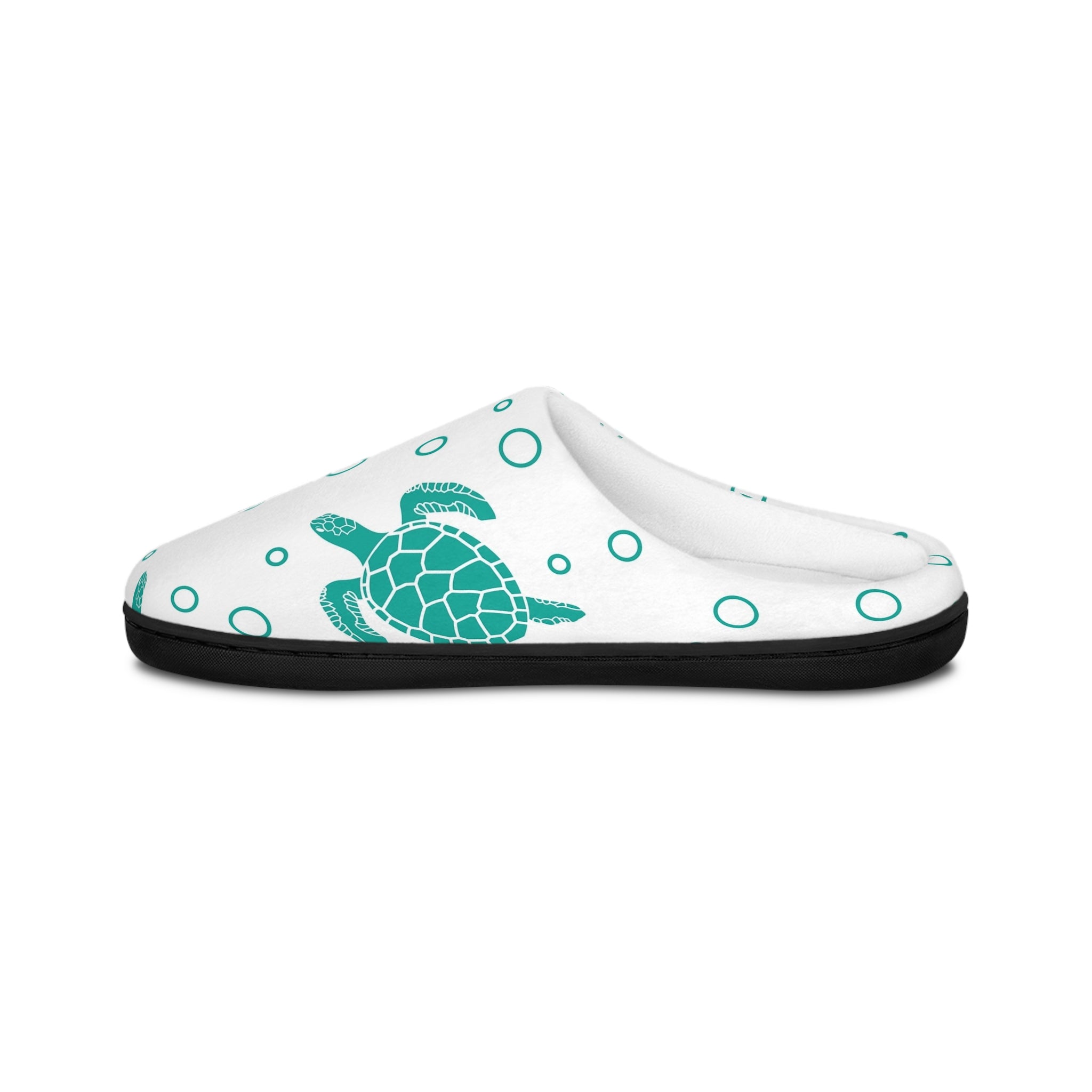 Sea Turtle Pattern Men’s Indoor Slippers — Teal Turtle & Bubbles Design