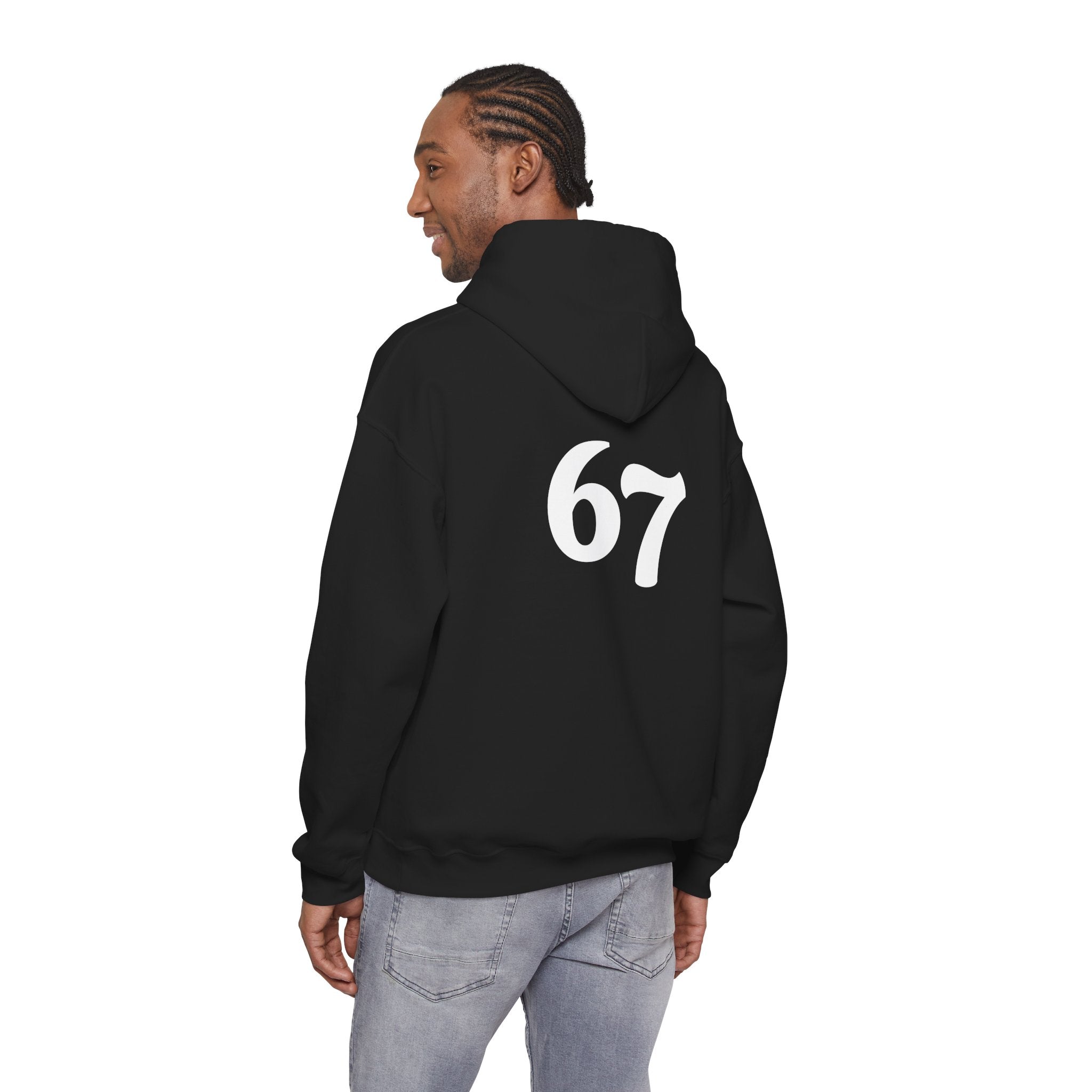 Number 67 Hoodie — Minimal Vintage Style Graphic Sweatshirt