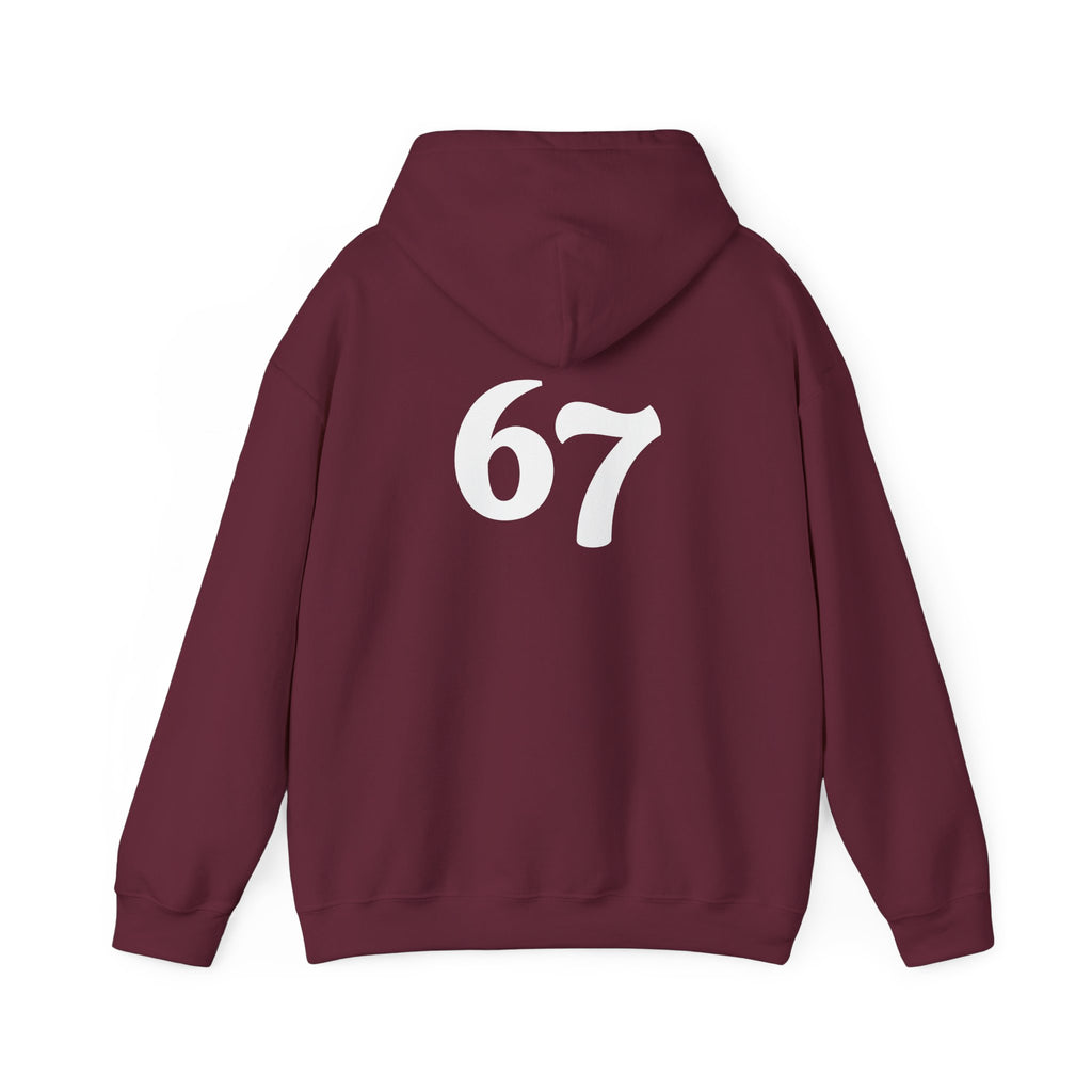 Number 67 Hoodie — Minimal Vintage Style Graphic Sweatshirt