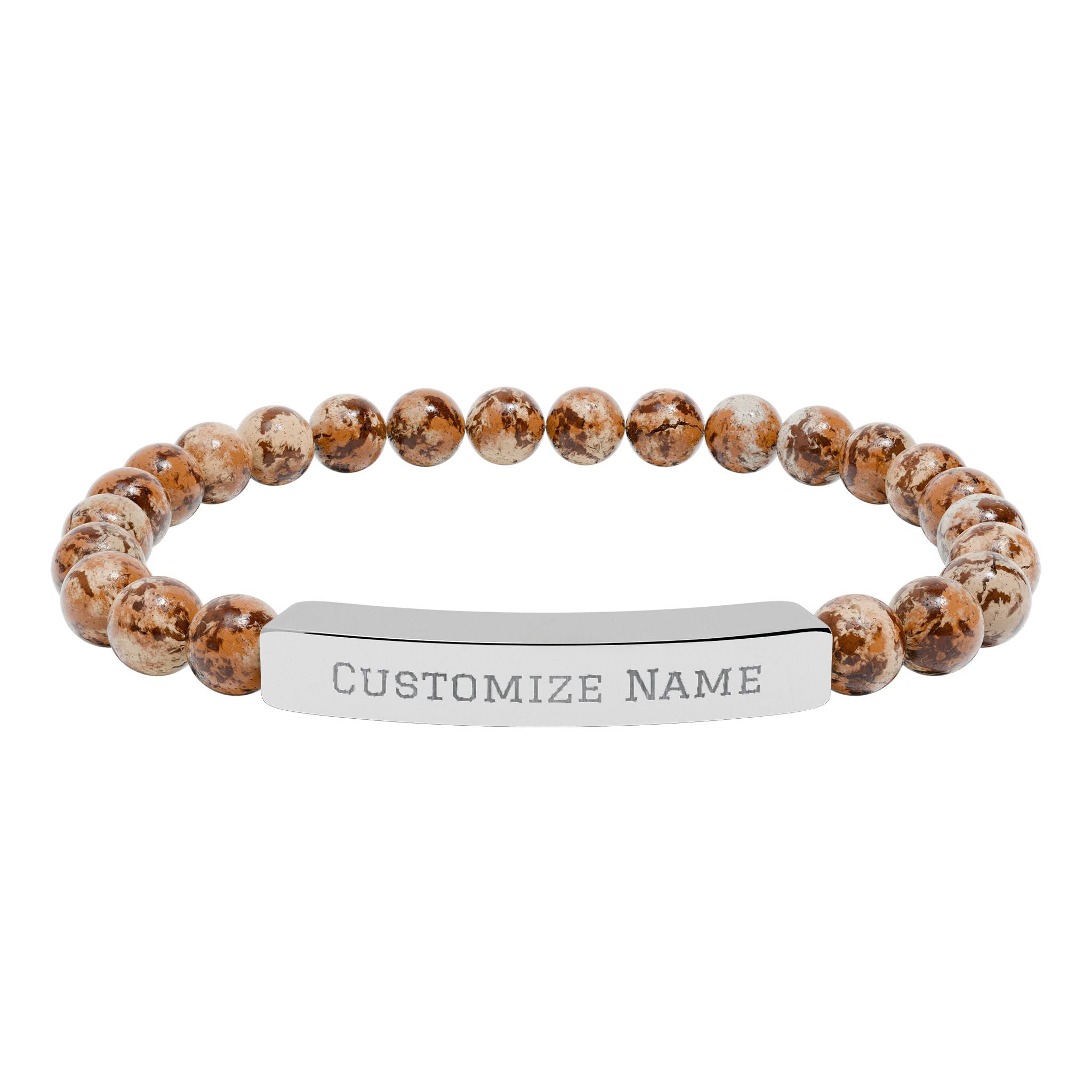 Engravable Natural Stone Bar Bracelet — Custom Name Stretch Beaded Bracelet