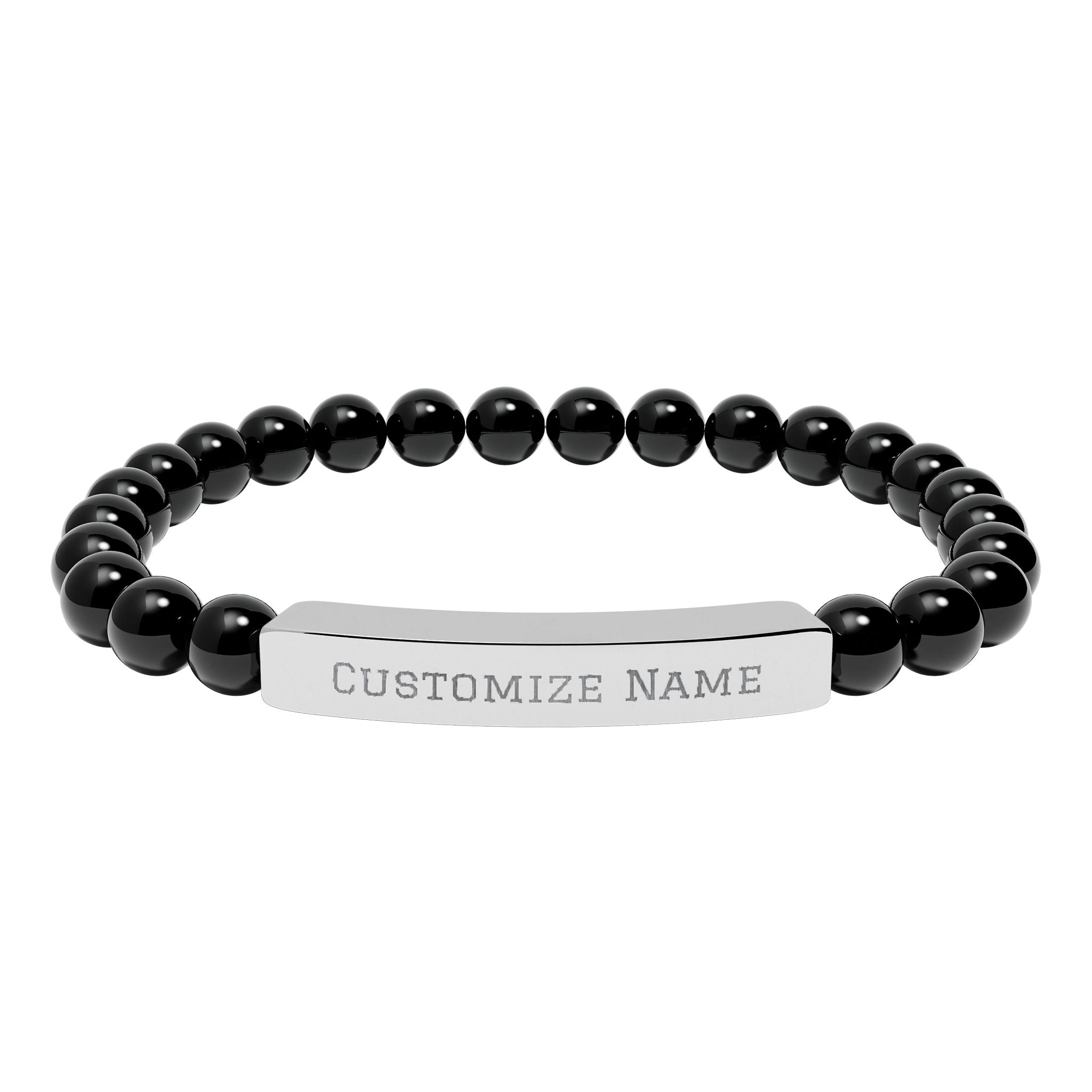 Engravable Natural Stone Bar Bracelet — Custom Name Stretch Beaded Bracelet