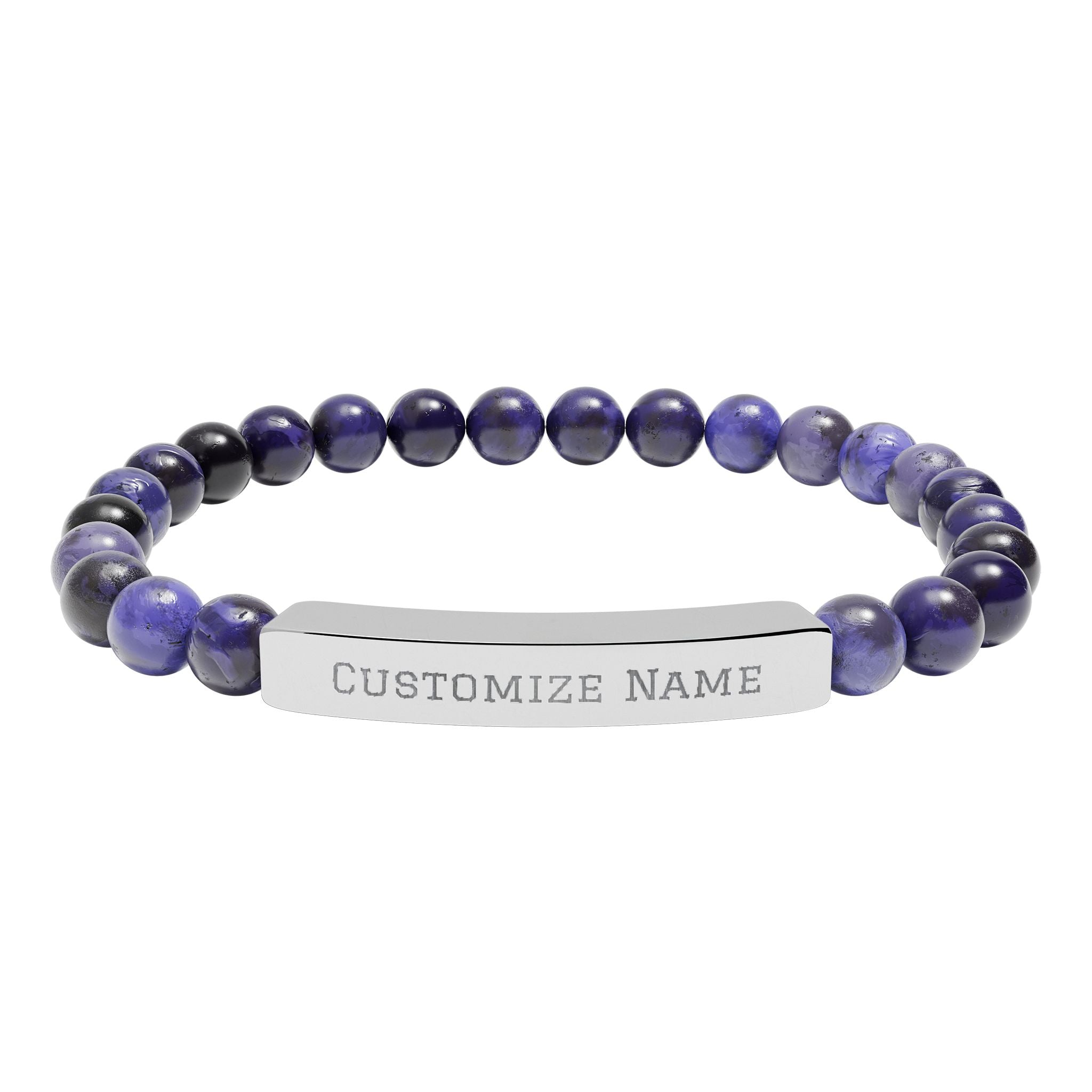 Engravable Natural Stone Bar Bracelet — Custom Name Stretch Beaded Bracelet